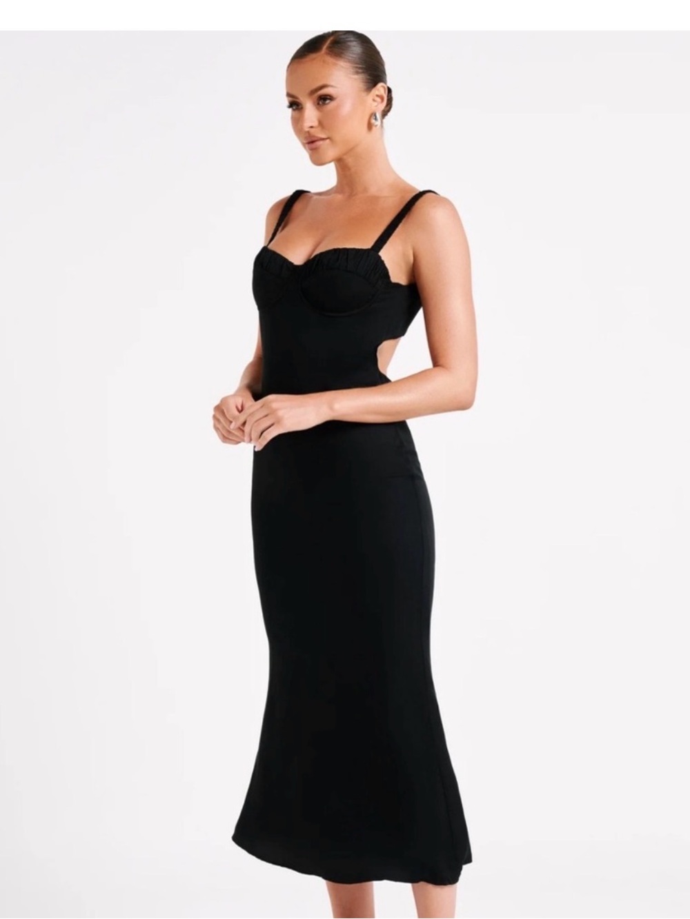 Meshki Black Midi Dress with Structured Bust
